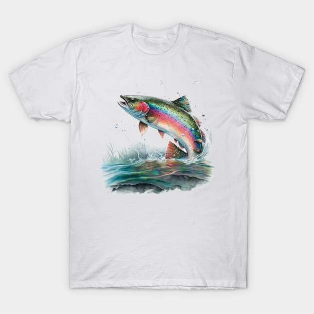 Rainbow Trout Jumping T-Shirt by TheCore